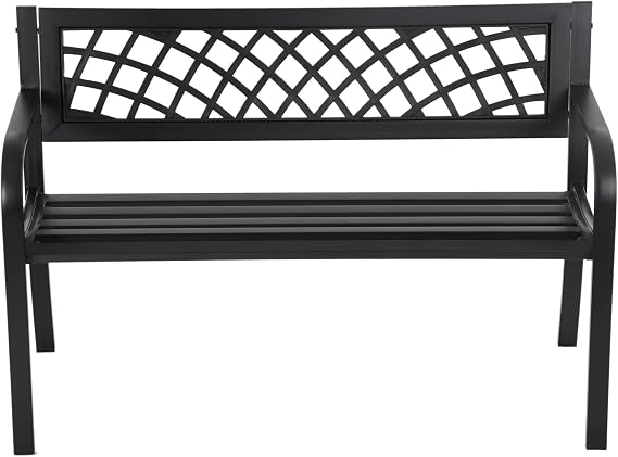 PayLessHere Garden Bench Outdoor Metal Park Benches Cast-Iron Patio Bench with Mesh Pattern Plastic Backrest Armrests for Patio Park Lawn Yard,Black