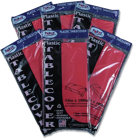 Tablemate 549RD Table Set Rectangular Table Cover- Heavyweight Plastic- 54 x 108- Red- 6/Pack