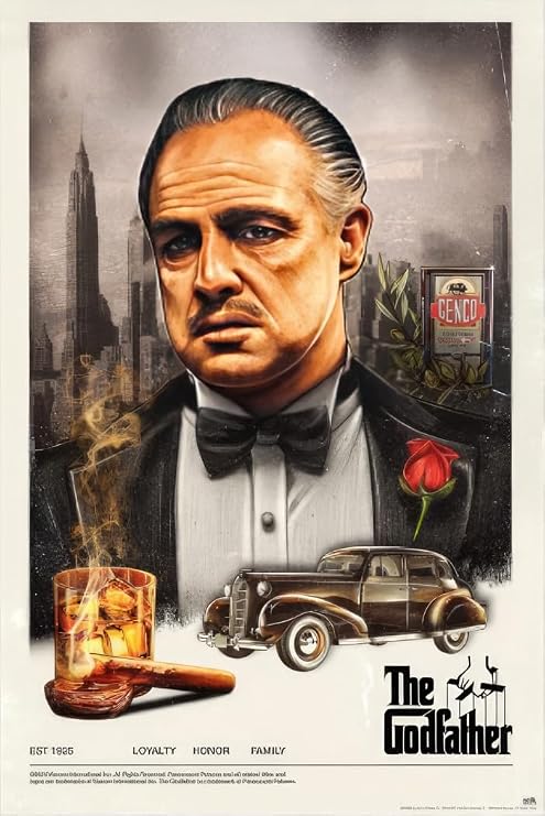 The Godfather - Movie Poster (Marlon Brando - Don Vito Corleone in Tuxedo & Red Rose - Loyalty, Honor, Family) (Size: 24" x 36")