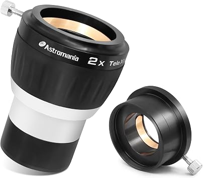 Astromania Barlow Lens 2x, 2 Inch 4 Element Fully Multi-Coated Metal High Power Premium Barlow Lens, Telescope Accessory with Internal Brass Ring to Use of Both 1.25 Inch and 2 Inch Telescope Eyepiece
