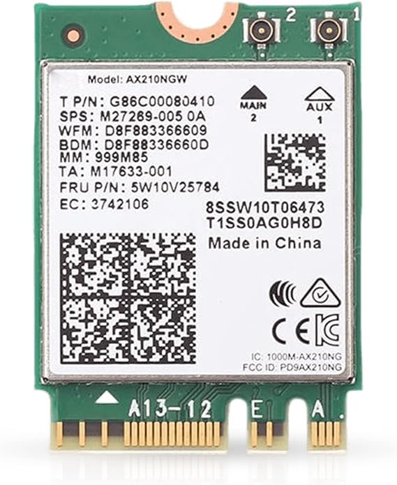 WiFi 6E Adapter for Intel AX210 | Tri-Band 2.4/5/6 GHz | Up to 2.4 Gbps | M.2 for PCs | Bluetooth 5.3 Compatible | Works with Intel, AMD, Windows 10/11, Linux | Model AX210NGW No vPro