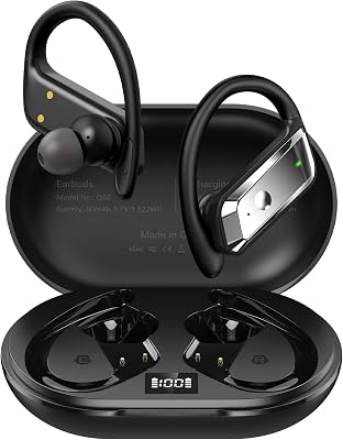 Hulaed Wireless Earbuds Bluetooth 5.4 Headphones 53H Playtime Sport Earphones with LED Display,Over-Ear Buds Built in Mic in Ear Waterproof Headset for Workout Running Gaming - Black