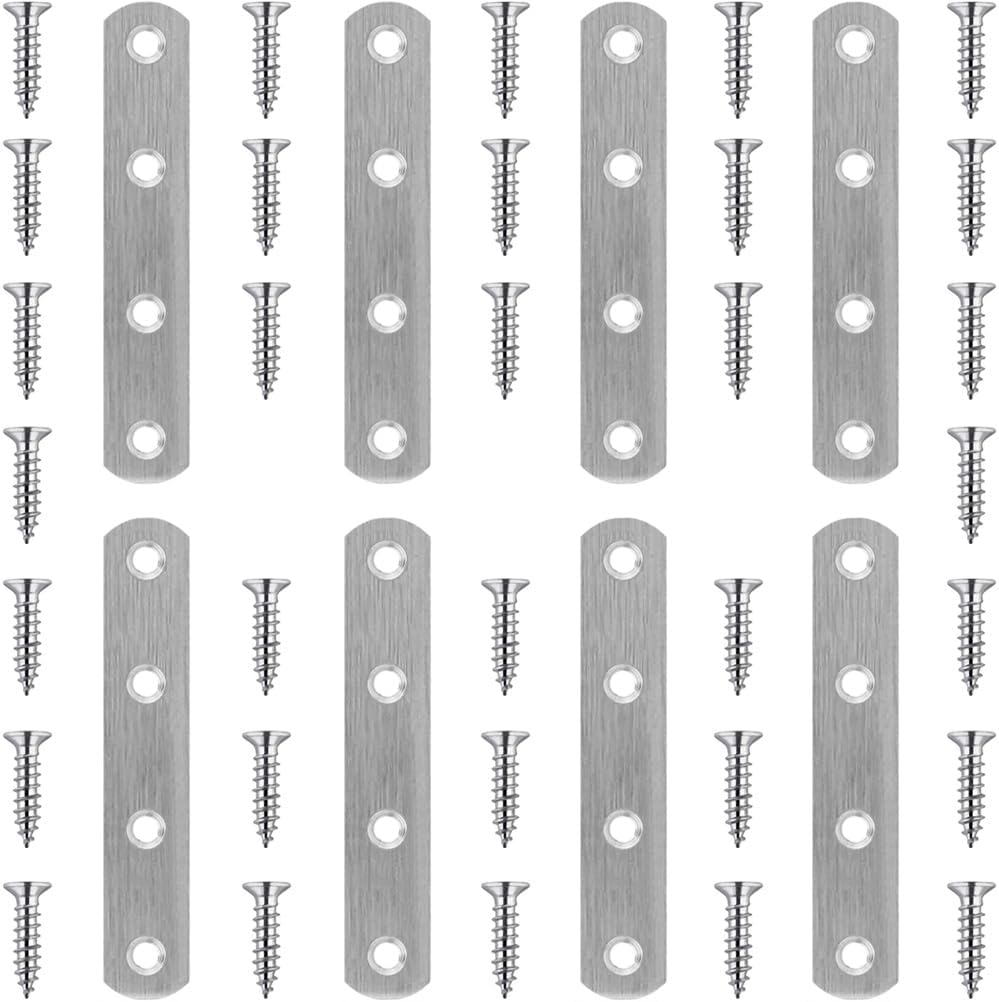 8 Pack Flat Straight Brace Brackets 4 Inch Stainless Steel Mending Plates Repair Fixing Brackets Heavy Duty Straight Repair Joining Plates with Screws