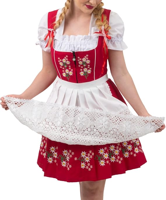 Dirndl Trachten Haus Red Short Bavarian Dirndl Dress Set For Traditional German Oktoberfest