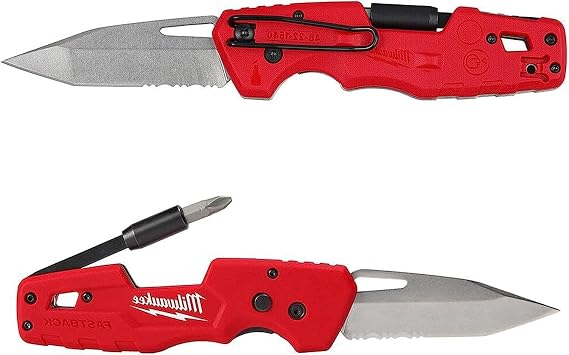 Milwaukee FASTBACK Folding Utility Knife w/Blade Multifunctionality, Red-black