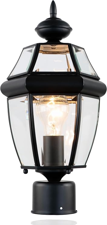 Kalium Outdoor Post Lights, 15" Lamp Post Light Fixture Waterproof Aluminum Housing with Glass, E26 Base Matte Black Lamp Posts Outdoor Lighting for Garden Patio Pathway Walkway (Pole not Included)