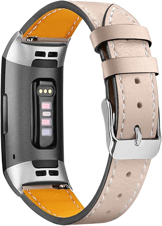 Leather Bands Compatible with Fitbit Charge 4/Charge 3, Replacement Accessories Wristband Straps for Women Men, Beige