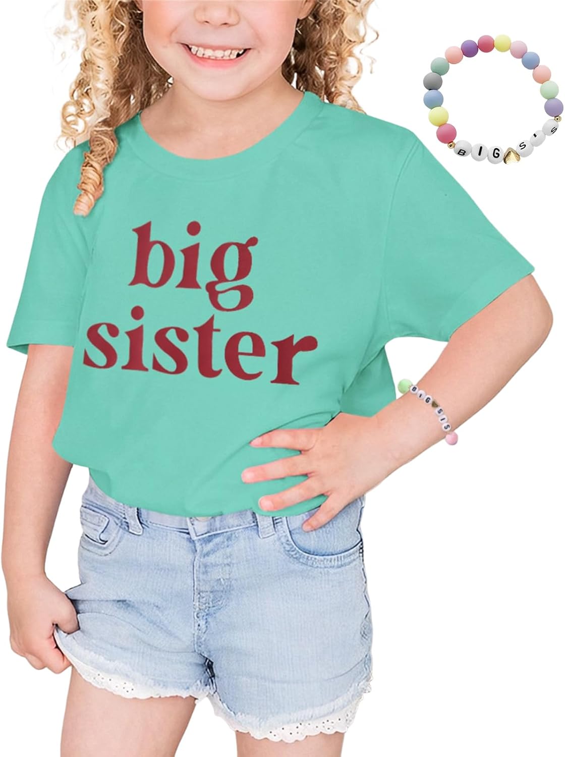 CM C&M WODRO Big Sister Shirt Toddler Baby Girl Promoted to Big Sister Announcement T-Shirt Summer Top with Big Sis Bracelet