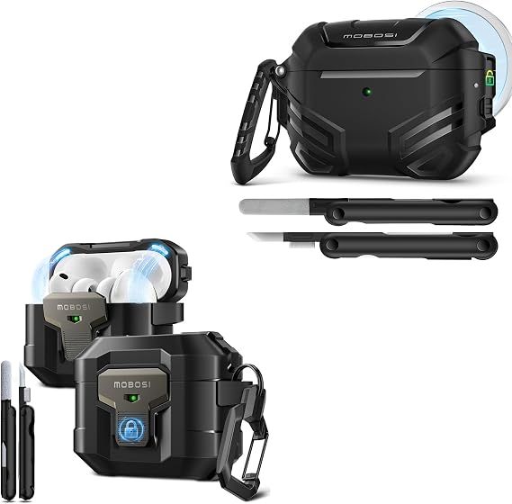 MOBOSI for AirPods Pro 3 Case Bundle with Lock, Cleaner Kit & Keychain,Fit for MagSafe, Military-Grade Hard Shell for iPods Pro 3rd Generation 2025, Black