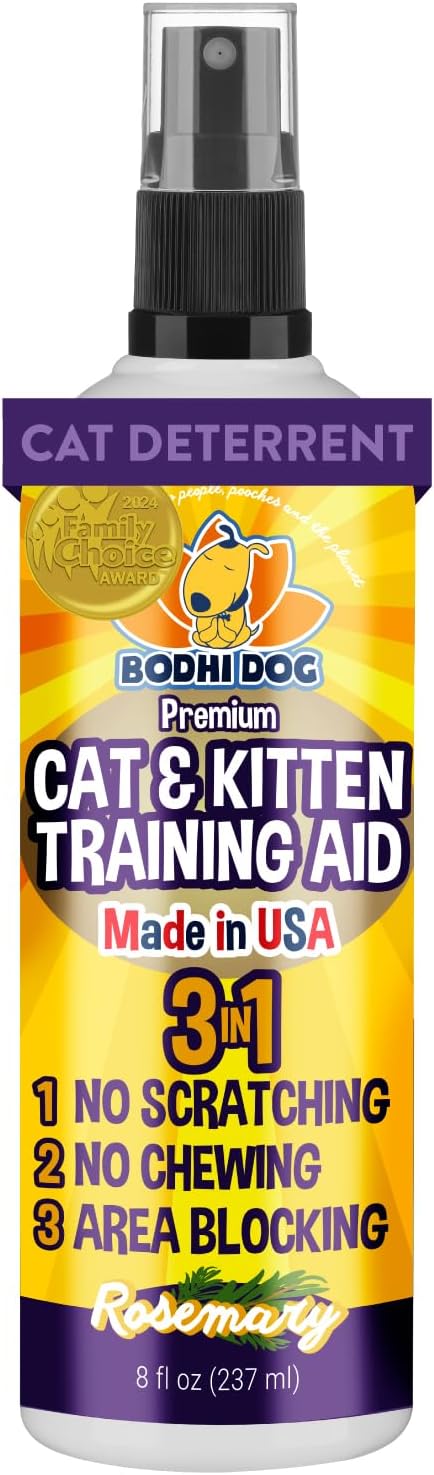 Bodhi 3-in-1 Cat & Kitten Training Aid - Cat Deterrent Spray for Indoor and Outdoor Use - Repellent to Establish Boundaries, Keep Cats Off Furniture, Protect Rugs & Plants - Made in USA (8 Fl Oz)