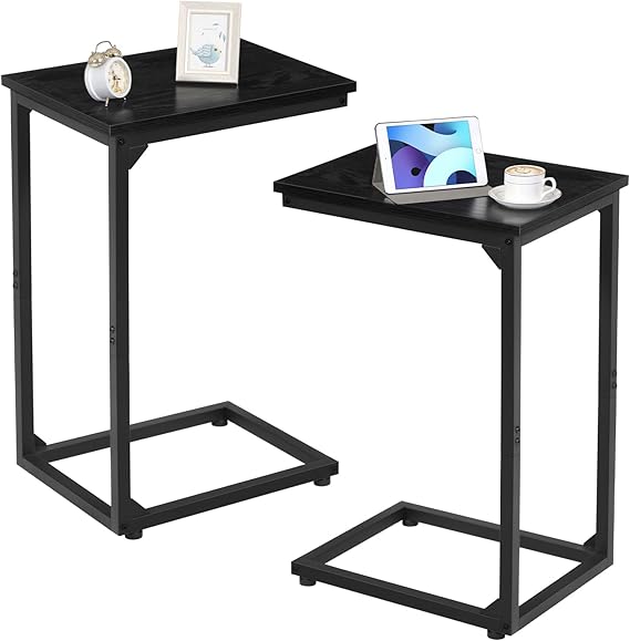 AMHANCIBLE C-Shaped Side Table, Bedside Table Set of 2, End Tables for Small Spaces, Sofa Coffee Table with Metal Frame for Living Room, Bedroom, Black UHET02CBK