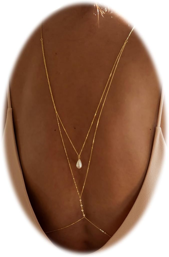 Pearl Backdrop Necklace for Backless Dress Summer Open Back Body Jewelry