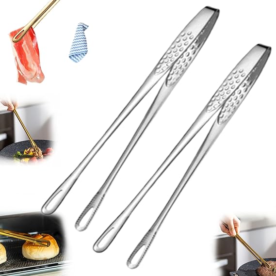 Stainless Steel Korean BBQ Grill Tongs,2026 New Korean and Japanese BBQ Stainless Steel Grill Tongs,With Non-slip Serrated Tips,For Home Outdoor Barbecue Steak Pancakes Salads (Sliver, L)
