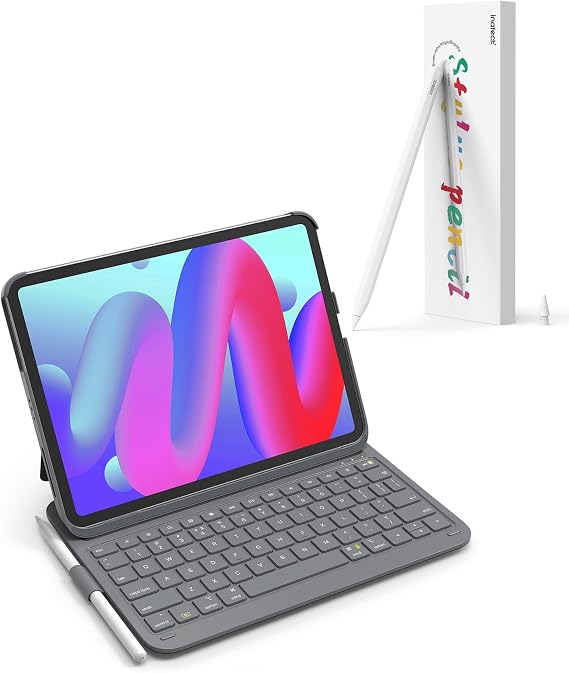 Inateck iPad 10th Gen Keyboard Case with Stylus Pen,5Mins Fast Charging Pencil with Palm Rejection,Uitralight iPad Keyboard Case for iPad Air 6 2024 11",BK2007 Gray