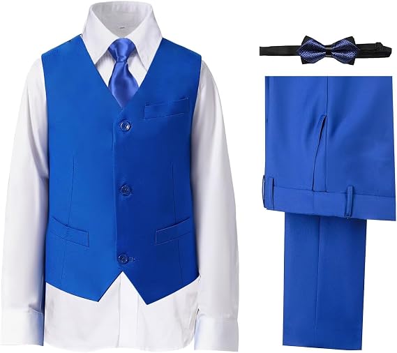Boys' Suits Formal Slim Fit Tuxedo Boys Vest and Pants Set for Teens Dress Clothes Wedding Outfit with Tie and Bow Tie
