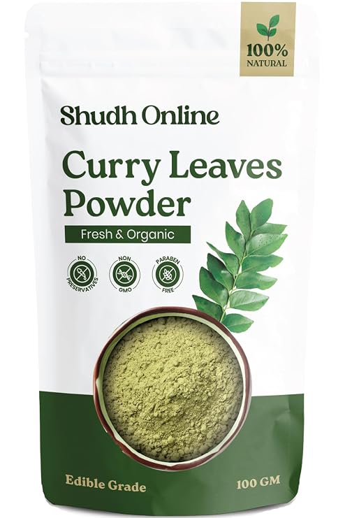 Shudh Online Curry Leaves Powder Fresh (3.5 oz) Natural Grown Indian Dried Curry Leaf Powder | Hojas de Curry Frescas Secas - Hair Growth