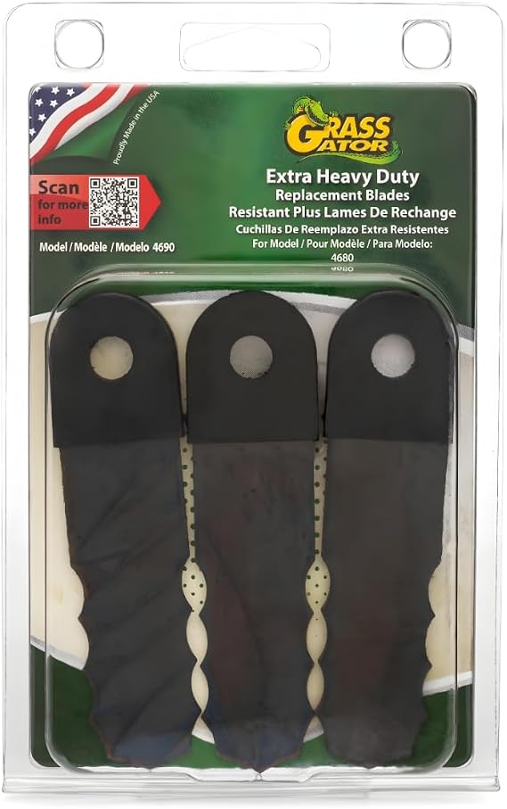 Grass Gator 4690 3-Pack Replacement Extra Heavy Duty Brush Cutter Blade for Grass Trimmer Head Model 4680, Black Solid Steel