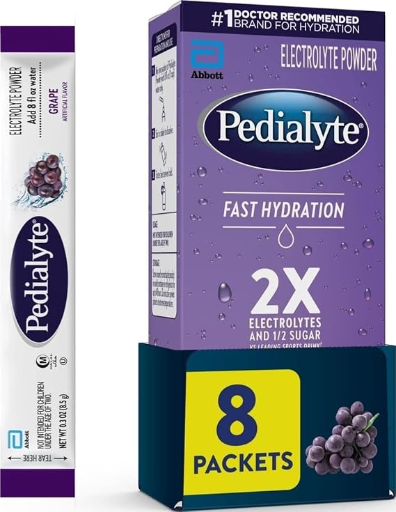 Pedialyte Fast Hydration Electrolyte Powder Packets, Grape, Hydration Drink, 8 Single-Serving Powder Packets