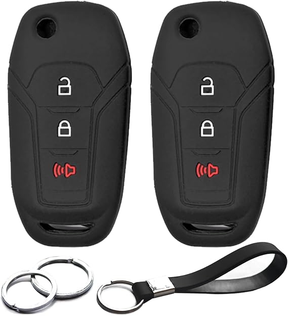 2pcs Compatible with Ford Maverick F-150 F-250 F-350 F-450 F-550 Super Duty Lightning Ranger Bronco Expedition Escape Explorer Fusion EcoSport F-650 F-750 Key Fob Cover Case Key Chain