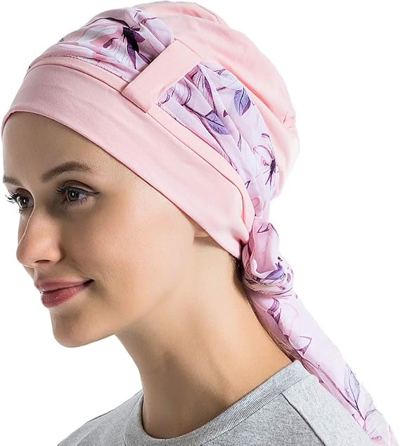 JarseHera Bamboo Cotton Liner Chemo Headwear for Women with Silky Scarfs for Cancer Hair Loss Sleep Caps Beanie