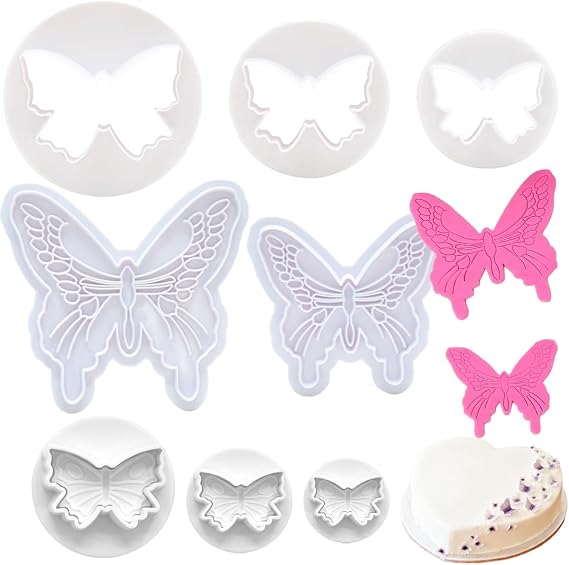 8 PCS Butterfly Plunger Cutters Fondant Cookie Cutter Butterfly Shape DIY Decorating Molds Baking Mold Tools for DIY Cookies Cake Baking Cupcake Sugarcraft Decorating