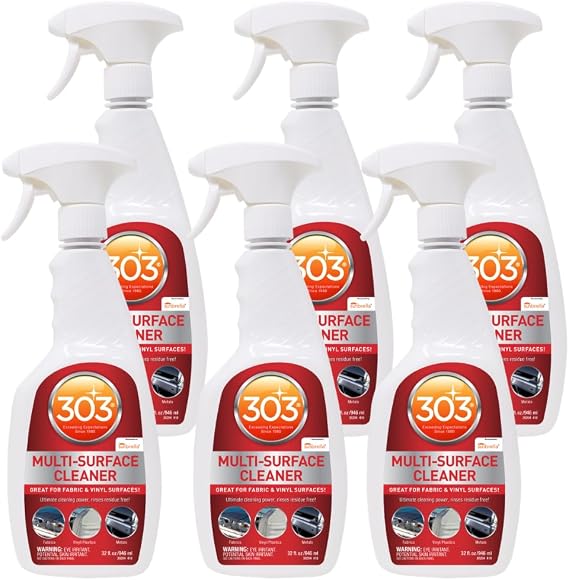 303 Marine Multi-Surface Cleaner for Vinyl & Canvas, 32 oz 6-Pack | Removes dirt, grime, and stains from vinyl, canvas, upholstery, and other marine surfaces.