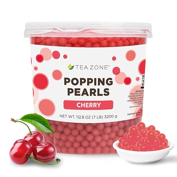 Tea Zone [7 Pounds] Cherry POPPING PEARLSTM for Boba Tea Beverages, Sweets, Ice Cream Topping | B2059