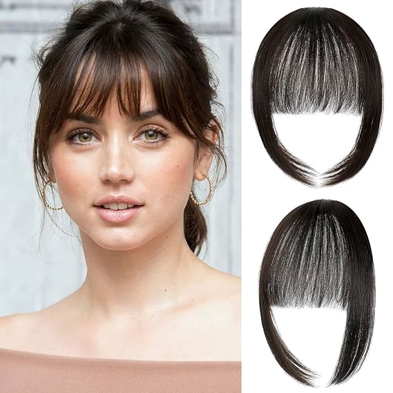Bangs Hair Clip in Bangs, Fake Bangs Natural Clip on Hair Extensions Wispy Bangs Fringe with Temples Hairpieces for Daily Wear Wig (Dark Brown)