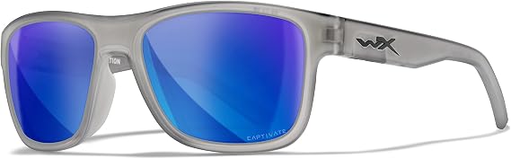 Wiley X Ovation Captivate Polarized Sunglasses, Safety Glasses for Men and Women, UV Eye Protection for Shooting, Fishing, Biking, and Extreme Sports, Matte Slate Frames, Blue Mirror Tinted Lenses