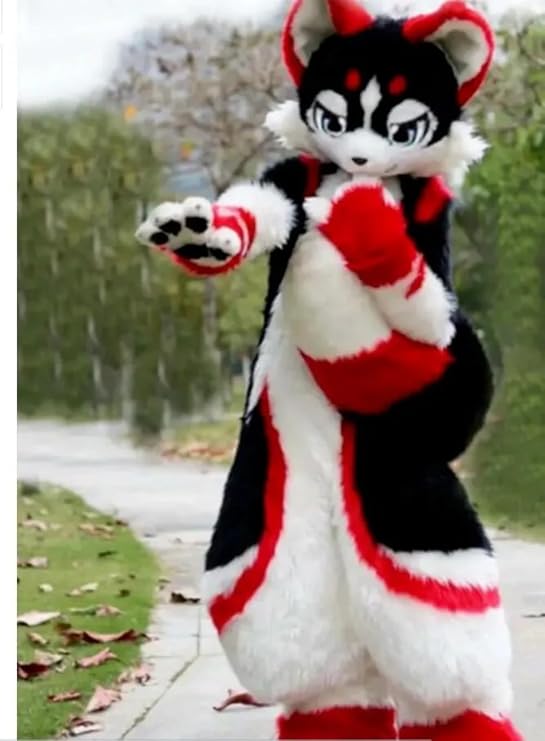 Long Fur Husky Dog Fox Mascot Costume Cartoon Outfits Fursuit Halloween Furry Suit Halloween costumes (AS SHOW,XS)