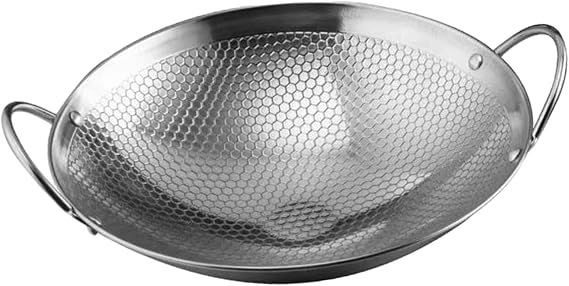 Stainless Steel Deep Frying Pan, Chinese Wok, Double Ear Wok Pot for Cooktops, 9 inch