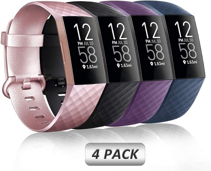 4 Pack Fitbit Charge 3 / 4 Bands Soft Replacement Wristband