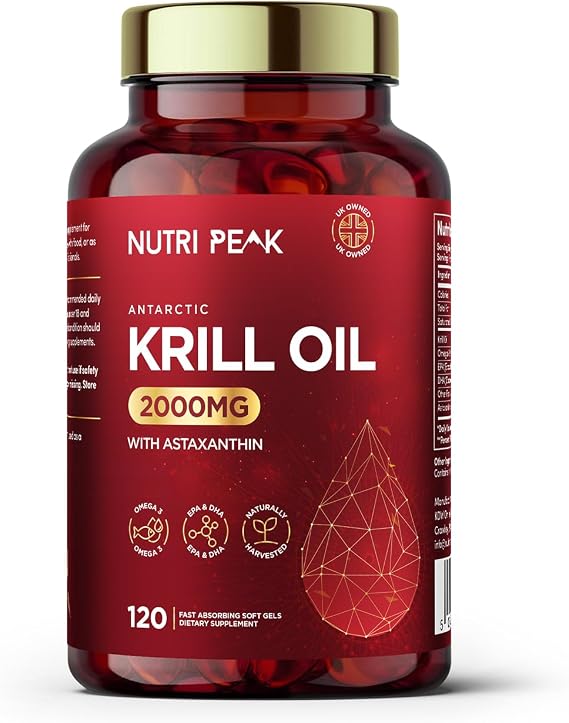 Max Strength Antarctic Krill Oil Softgels | 2000MG | 120 Capsules | Premium Blend Omega 3 Fatty Acids | EPA & DHA | Astaxanthin | Naturally Harvested | Heart Health & Brain Function
