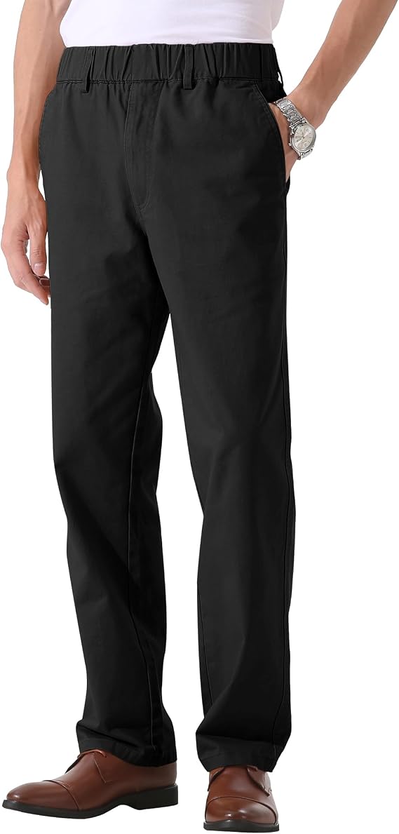 Soojun Men's Cotton Relaxed Fit Full Elastic Waist Twill Pants