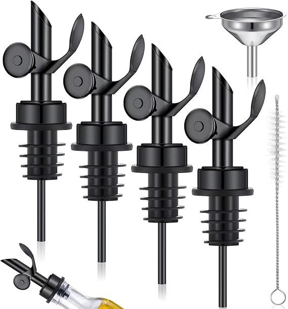 Tioncy 4 Pcs Olive Oil Spouts with Funnel and Brush,Black