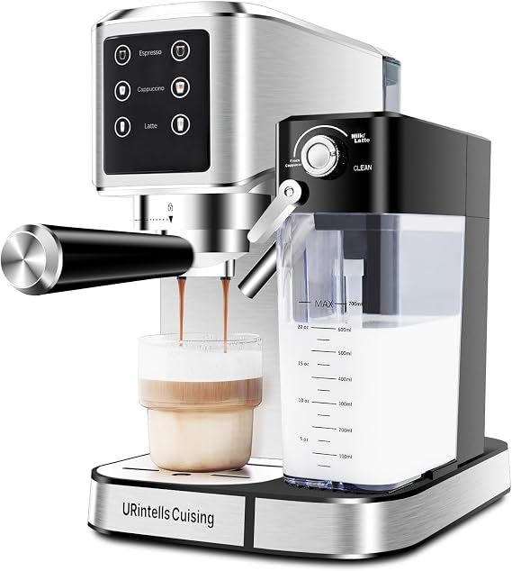 URintells 20 Bar Espresso Coffee Machine, Touch Screen Cappuccino Machine with Automatic Milk Frother and 34oz Removable Water Tank, Coffee Machine with Coffee System