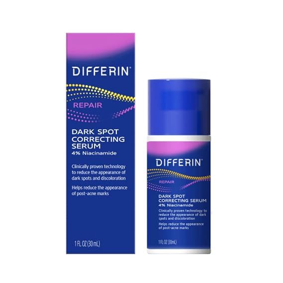 Differin Dark Spot Correcting Face Serum, Dark Spot Correcting Serum by the makers of Differin Gel, Gentle Skin Care for Acne Prone Sensitive Skin, 1 oz (Packaging May Vary) | Fades Dark Spots, Acne Scars, Hyperpigmentation, Gentle Formula, 1 Oz, By Makers Of Differin Gel, Acne-Prone Skin Safe