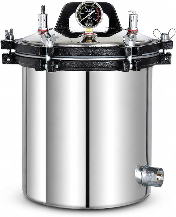 Portable Steam Autoclave Sterilizer Machine, 24L Stainless Steel Vertical Lab Autoclave with Dry Burn Prevention, Three-Valve Control for Sterilization