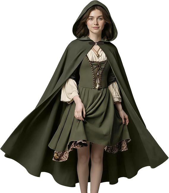 Renaissance Hooded Cape Medieval Costumes with Hood Cloak Halloween Costume
