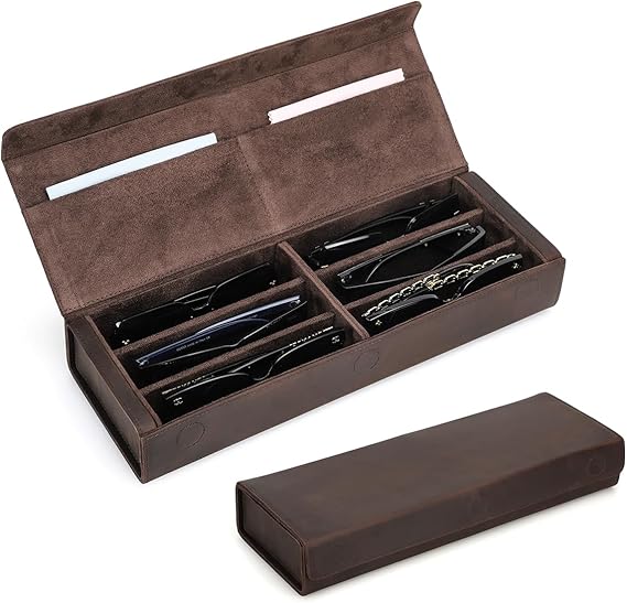 CONTACTS Genuine Leather Sunglasses Travel Case Hard Eyeglasses Box Vintage Eyewear Holder Travel Accessories