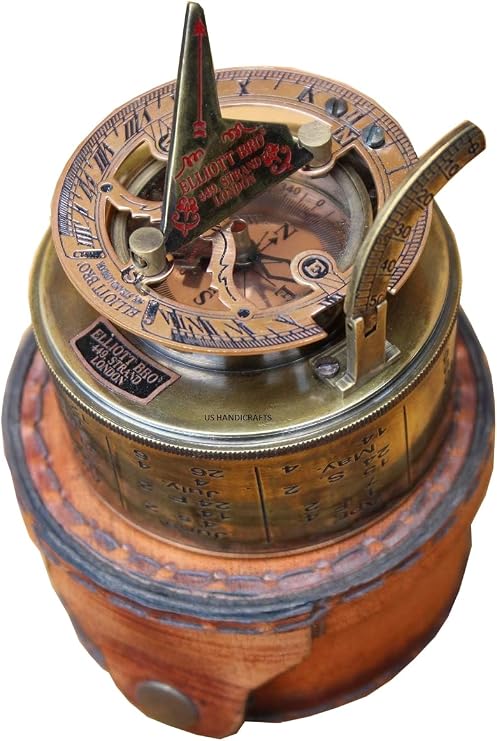 Vintage Brass Sundial Compass with Leather Case Pocket Sundial Compass for Navigation, Camping, Hiking, Outdoor Survival, Directional Magnetic Compass Handmade Collectible Gift