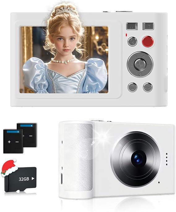 4K Digital Camera, 64MP Point and Shoot Camera, White | Lanyard, 16X Zoom Anti Shake, 64MP Compact Portable Small Point Shoot Camera Gift for Student Children Teen (White)