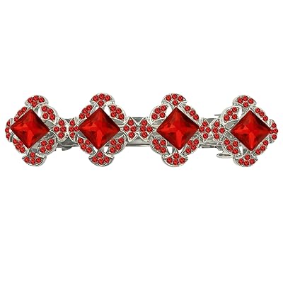 Vintage Austrian Hair Barrettes, Glitter Sparkly Crystal Flower Hair Clips French Vintage Barrettes, White Rhinestone Metal Hair Pins Hair Accessories for Women Girls Red