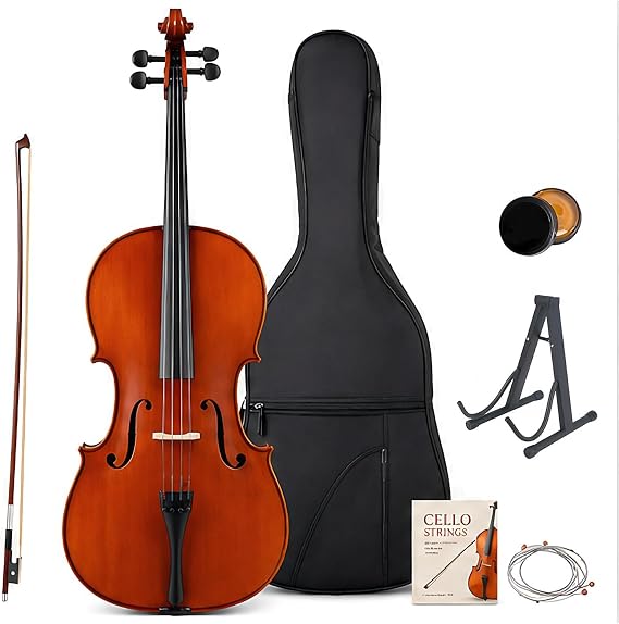 4/4 Full Size Cello, Metallic Black Silent Cello with Ebony Fittings, Solid Maple Body, Bow, Rosin, Padded Case