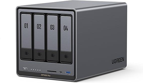 UGREEN NASync DXP4800 Plus 4-Bay Desktop NAS, 2 * NVMe Slots, Nas Server | 8GB DDR5 RAM,1 * 10GbE, 2 * M.2 NVMe Slots, 4K HDMI, Multi-Device Connectivity, Versatile Expansion Ports (Diskless)