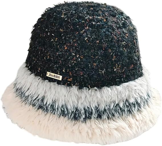 Zcargel Women Winter Bucket Hat Fashion Outdoor Warm Sun Cap Wide Brim Soft Warm Fuzzy Fisherman Hats Cute Plush Bucket Cap Black