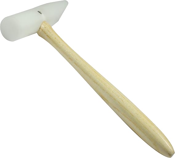 The Beadsmith Nylon Wedge Hammer - 9.5 inches Wooden Handle - 115mm, 3.8oz head, 8 & 32mm faces - Use to flatten and shape sheet metal and wire with no risk of marring