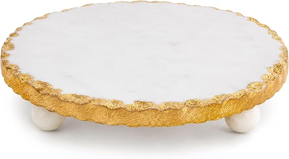 Mud Pie Marble Trivet, 1 1/4" x 8 1/2" dia, Gold
