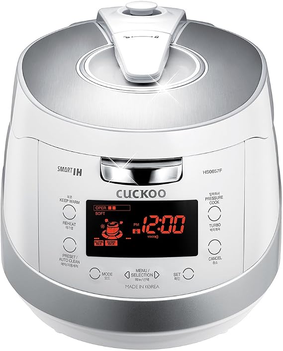 CUCKOO CRP-HS0657FW 6-Cup (Uncooked) 12-Cup (Cooked) Induction Heating Pressure Rice Cooker with Nonstick Inner Pot & 16 Menu Modes (White/Silver, Made in Korea)