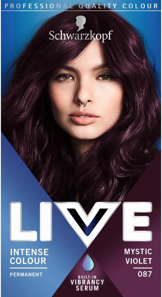 Schwarzkopf LIVE Intense Colour, Long Lasting Permanent Purple Hair Dye, With Built-In Vibrancy Serum, Up To 70% Grey Coverage, Mystic Violet 087